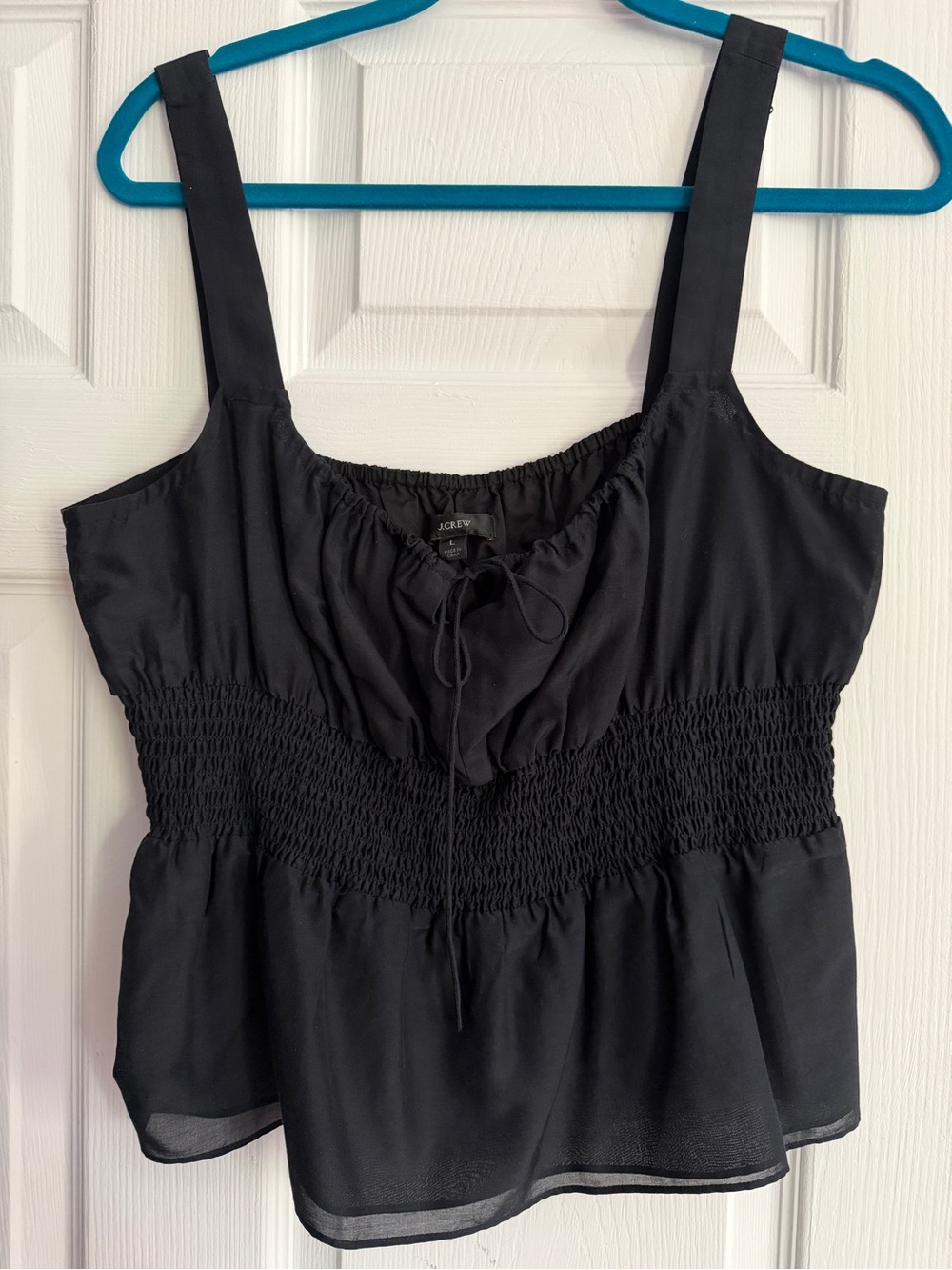 J. Crew Black Smocked Waist Camisole with Tie Neck